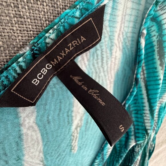 BCBG Maxazria faux Wrap Dress Teal Sleeveless Small V-Neckline Tie Side Stretchy - Picture 4 of 14